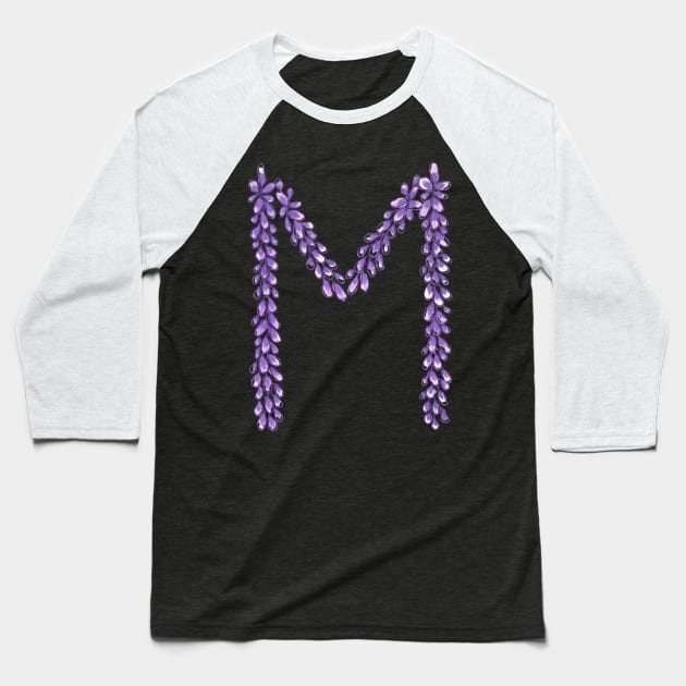 Lavender Letter M Hand Drawn in Watercolor and Ink Baseball T-Shirt by EndlessDoodles